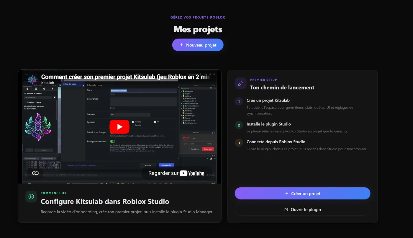 Kitsulab projects page with the Create project button