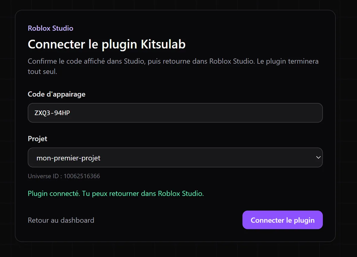 Kitsulab plugin sync page with a selected project